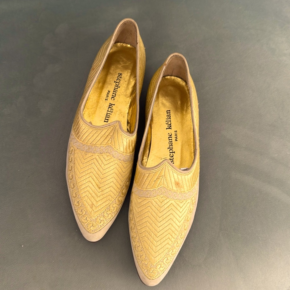 NEW NEVER BORN STEPHANE KELIAN LOAFERS IN GOLD AND BEIGE